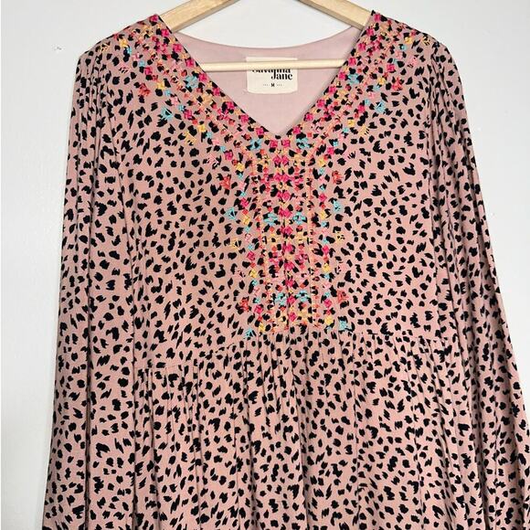 Savanna Jane Rumor Has It Babydoll Animal Print Embroidered Mini Dress Medium - Picture 3 of 6